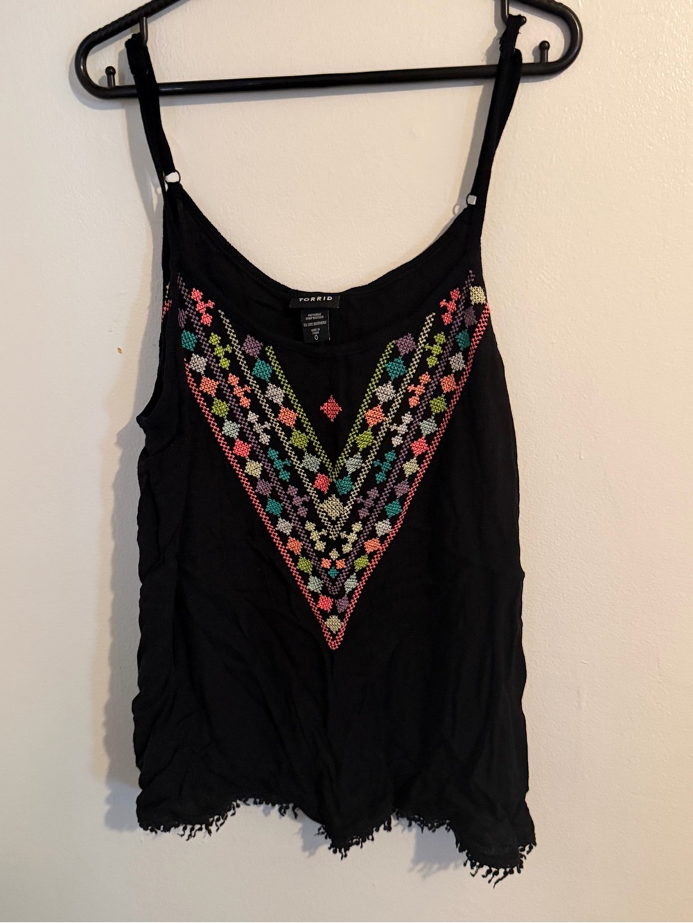 torrid Black Tank Top with Colorful Embroidered V-Front